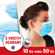 Rouška třívrstvá - obličejová maska s gumičkou 50 ks