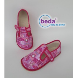 Barefoot přezůvky 60010/W Boty BEDA - růžové znaky